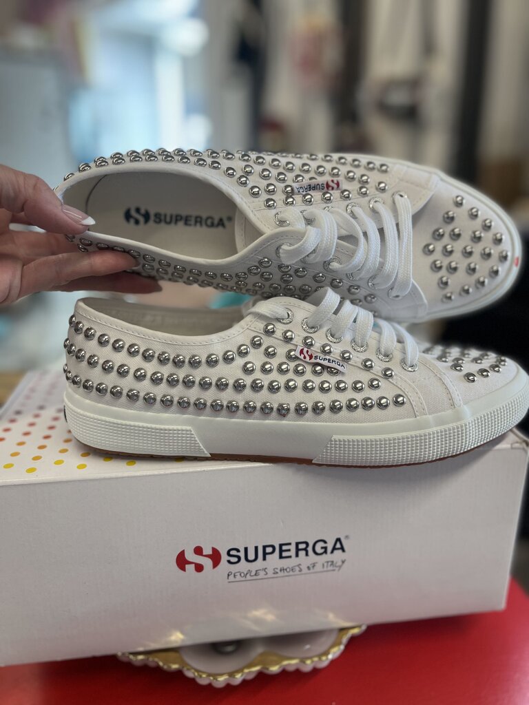 Superga Silver Studded Lace Ups 41=10Wide