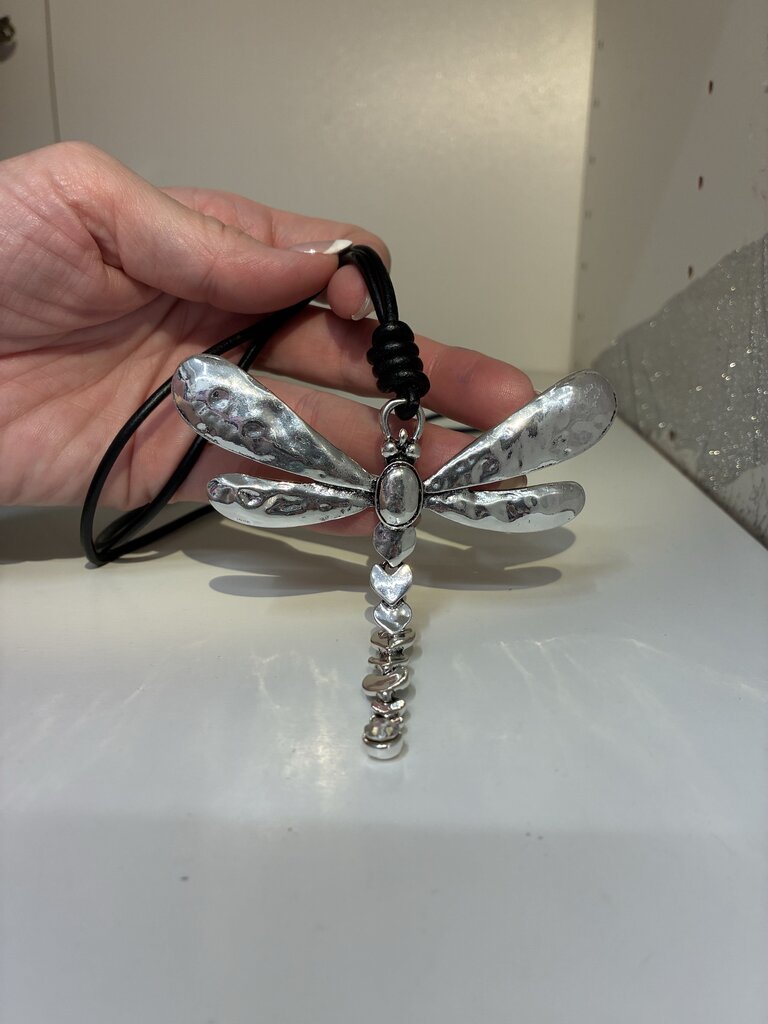 Leather Cord DragonFly Necklace