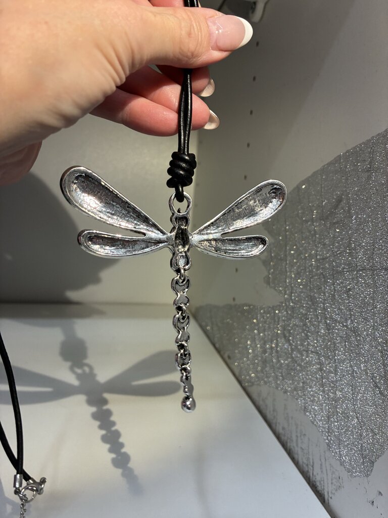 Leather Cord DragonFly Necklace