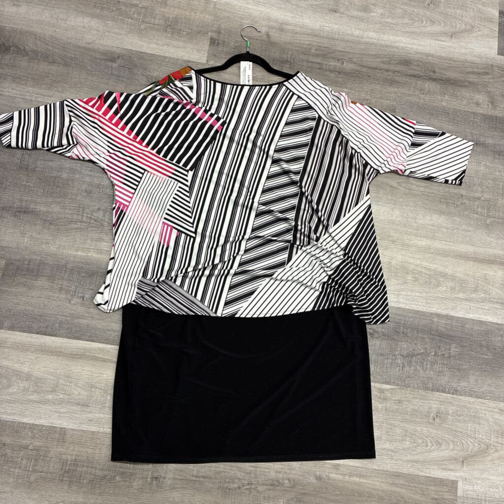 Joseph Ribkoff, Black Base with Brightly Colored Floral Top Overlay
