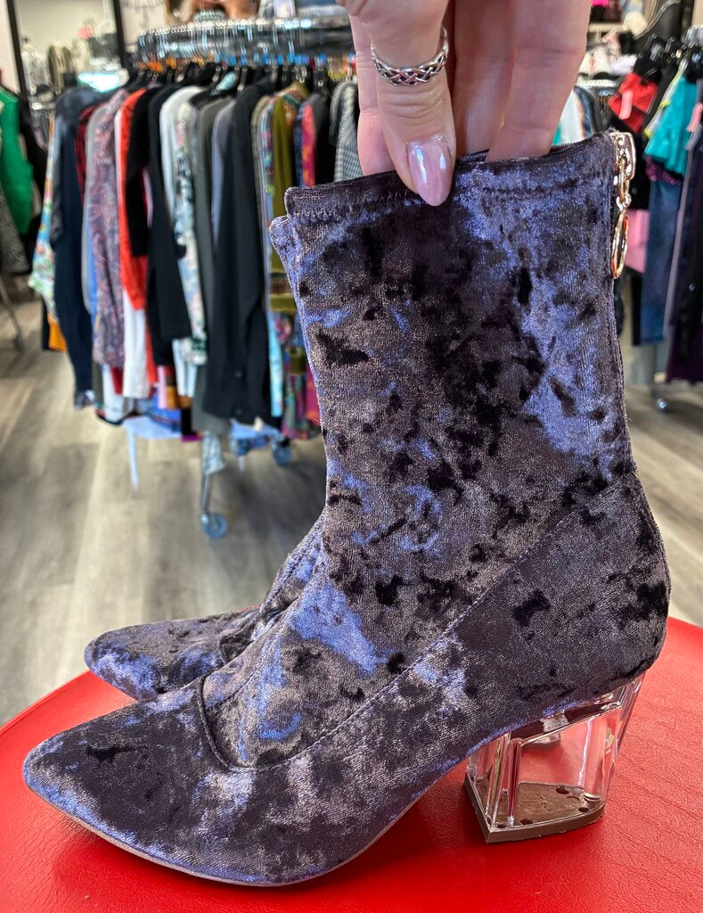 Design Lab Clear Heel Velvet Boots 6.5