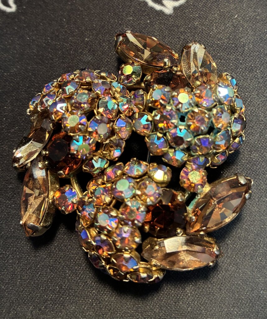 Signed Sherman Topaz/Amber Aurora Borelis Brooch