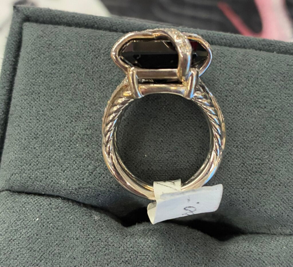 David Yurman Sterling Silver Cable Wrap Onyx & Diamond Cocktail Ring Size 7