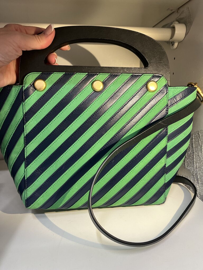 Tory Burch Green & Blue Stripe Bermuda 2017 Runway Bag