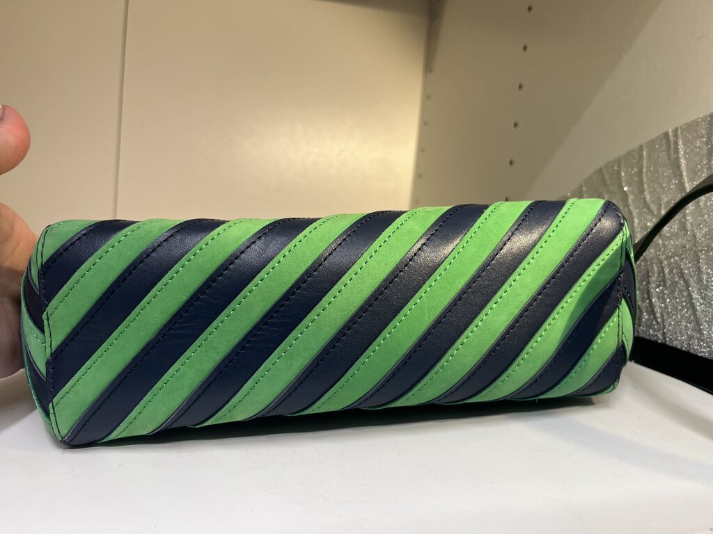 Tory Burch Green & Blue Stripe Bermuda 2017 Runway Bag