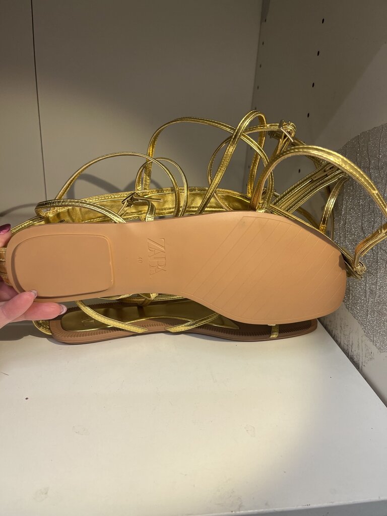 Zara Goddess Gladiator Flats Gold 40-9