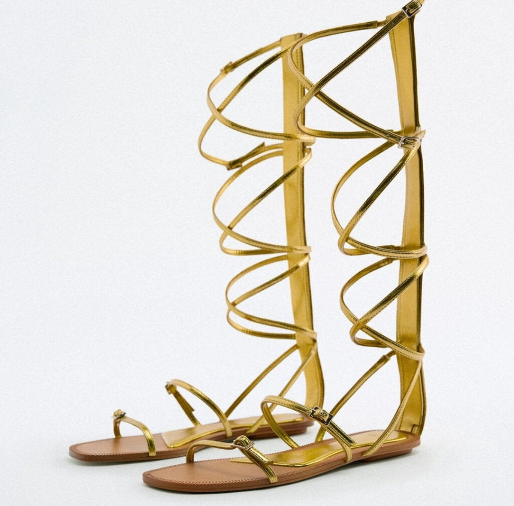 Zara Goddess Gladiator Flats Gold 40-9