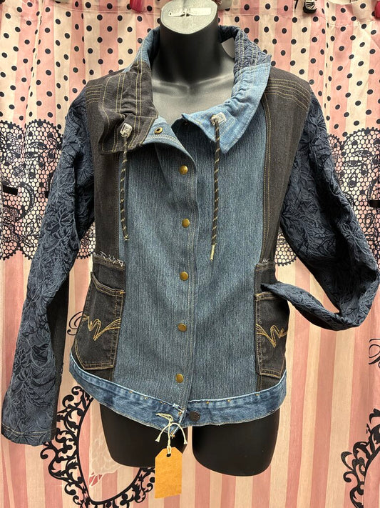 Handmade By Lucie Drawstring Collar Snap Front Jacket L/XL