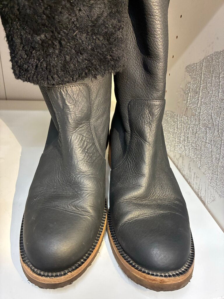 Chanel Shearling Boots, Black, Size: 41-10