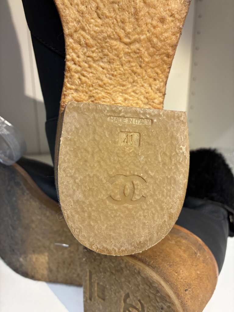 Chanel Shearling Boots, Black, Size: 41-10