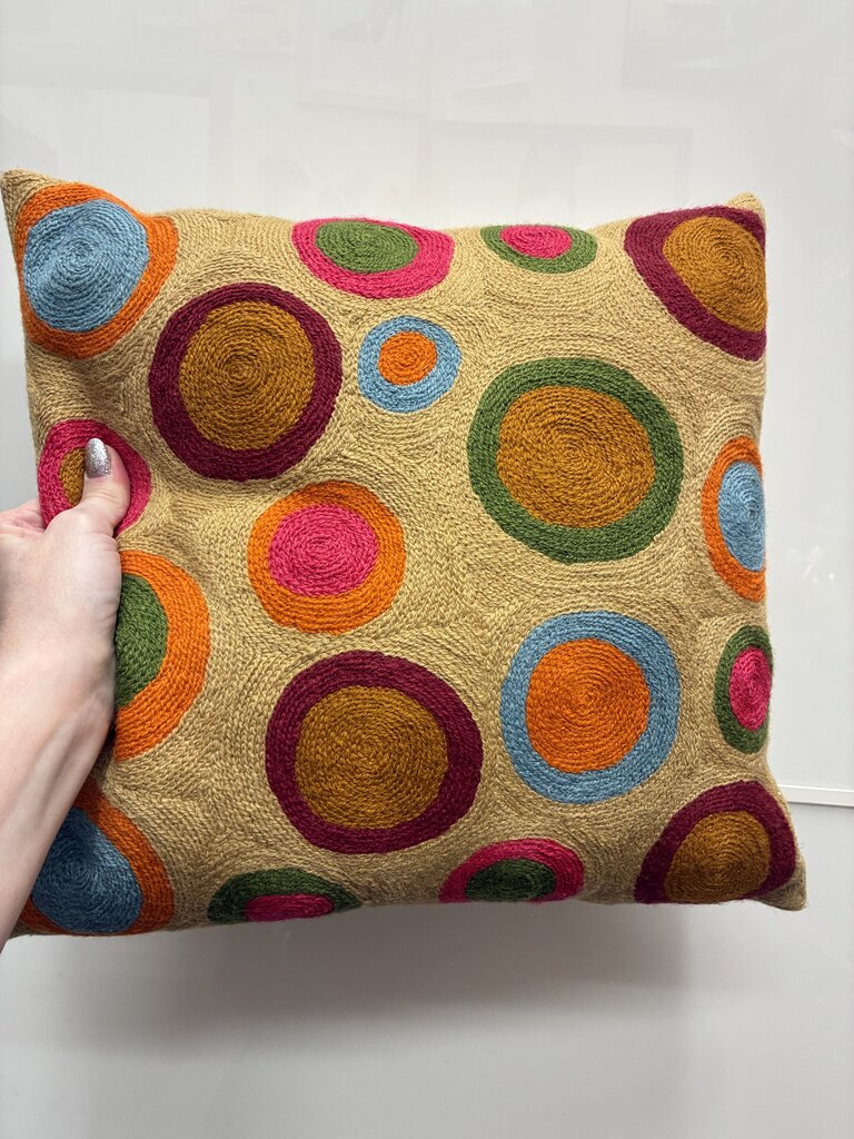 Embroidered Wool Throw Pillow
