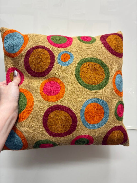 Embroidered Wool Throw Pillow