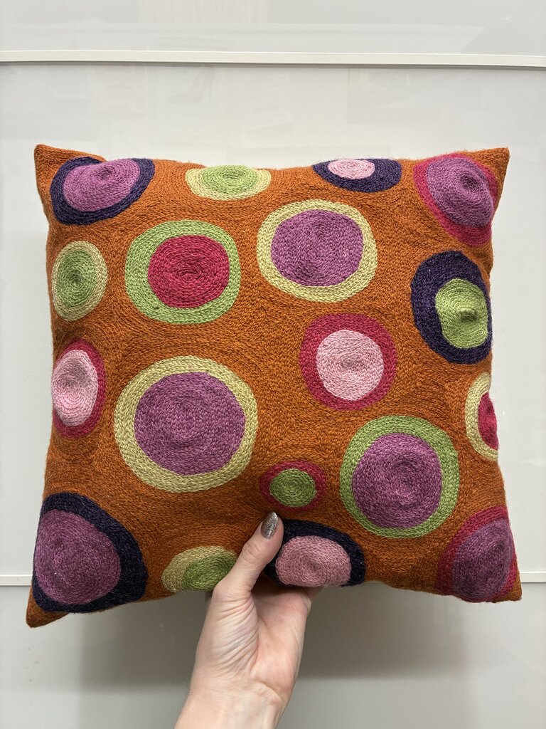 Embroidered Wool Throw Pillow