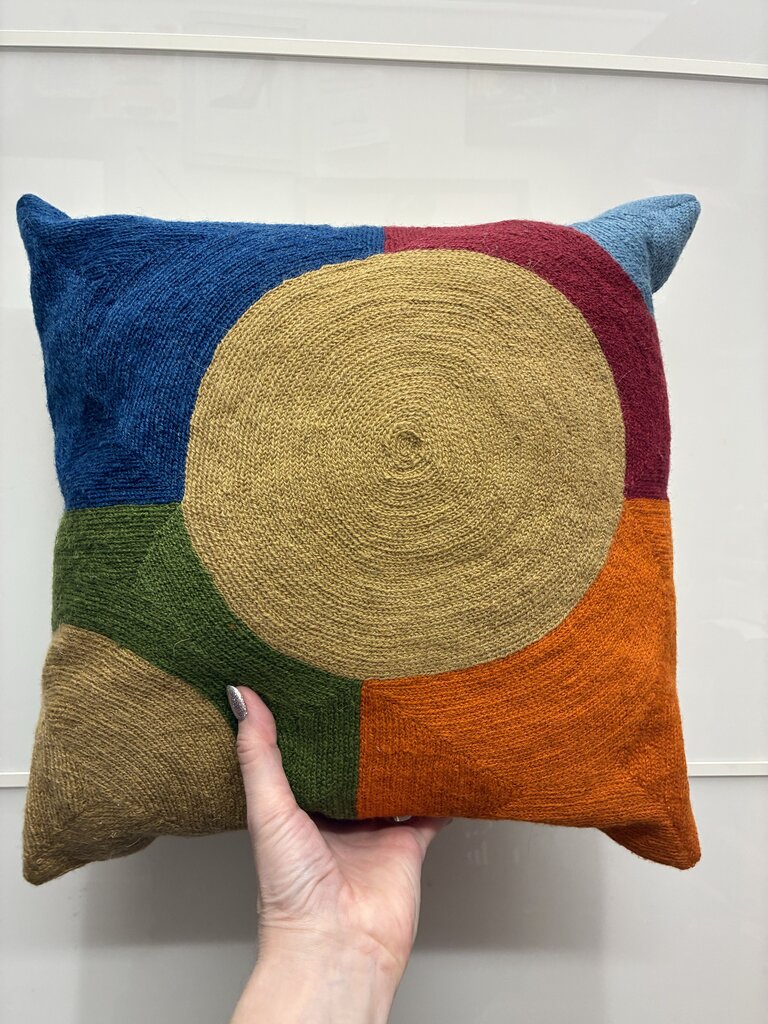 Embroidered Wool Throw Pillow