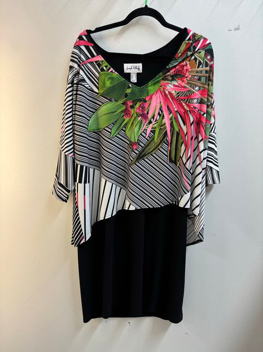 Joseph Ribkoff, Black Base with Brightly Colored Floral Top Overlay