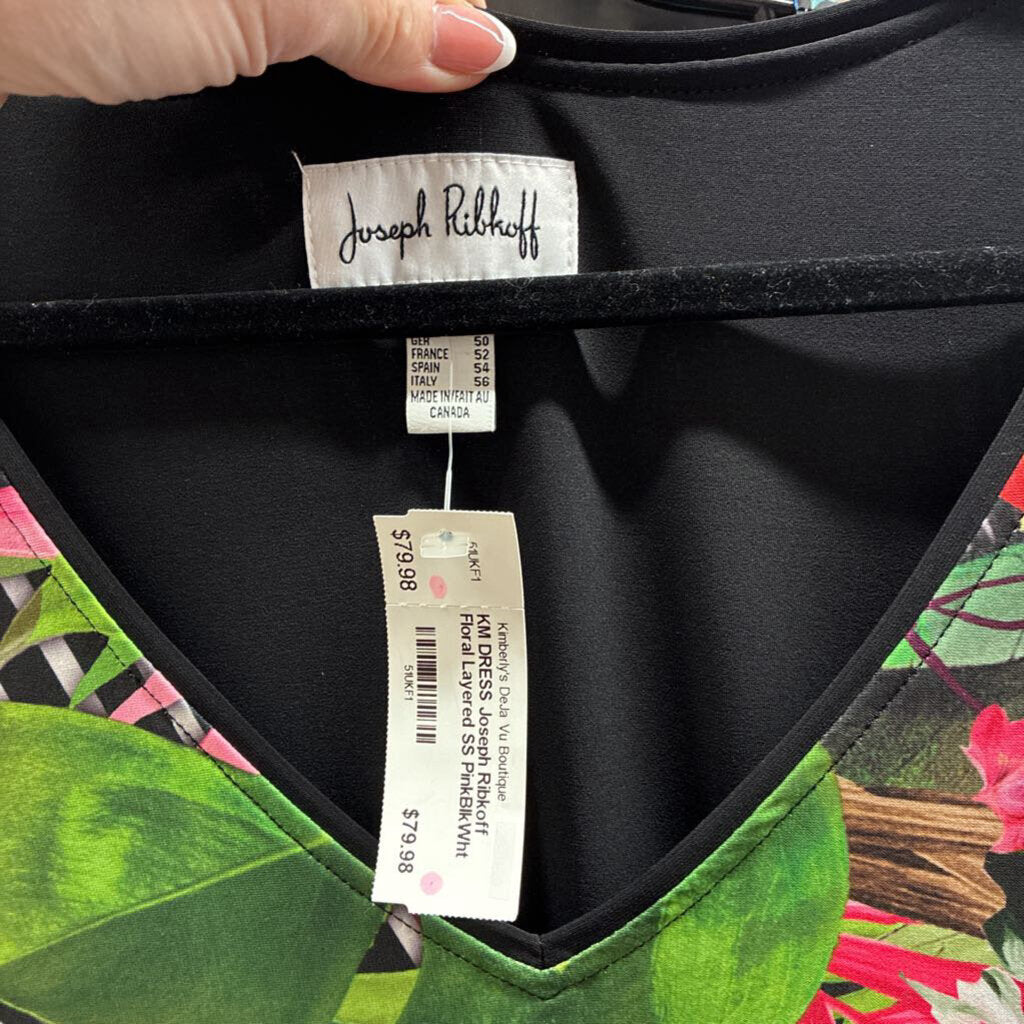 Joseph Ribkoff, Black Base with Brightly Colored Floral Top Overlay