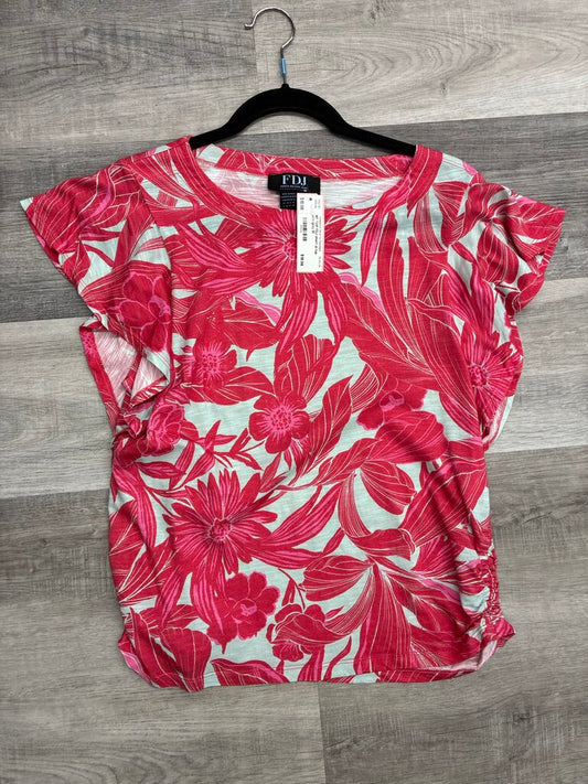 1?2 PRICE NOW! FDJ Floral Short Sleeve Top Pink Grey Sixe M