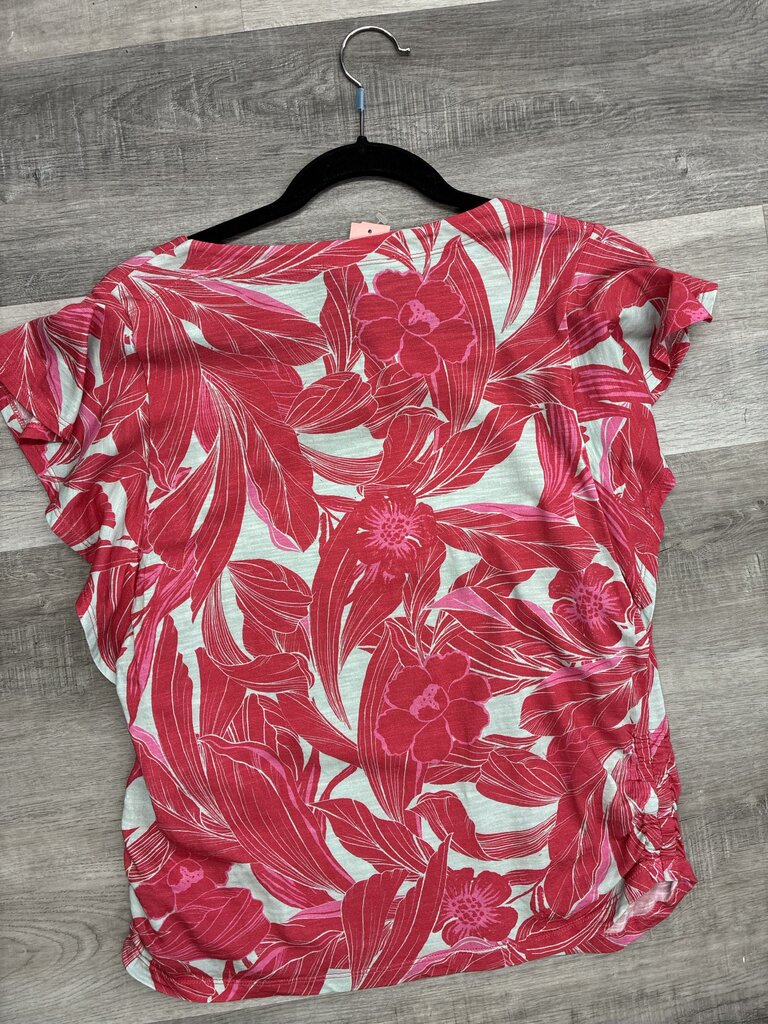 1?2 PRICE NOW! FDJ Floral Short Sleeve Top Pink Grey Sixe M