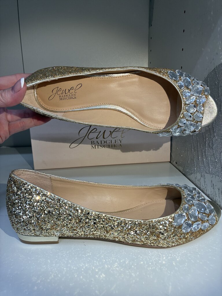 Badgley Mischka Sparkle Peeptoe Flats 7.5