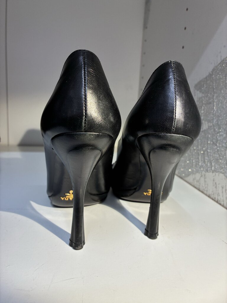 Prada Leather Platform Scalloped Edge Pumps