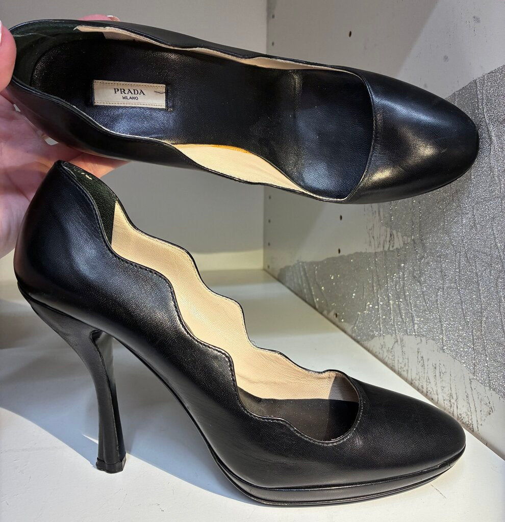 Prada Leather Platform Scalloped Edge Pumps