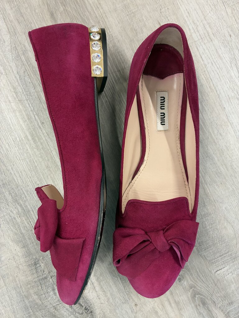Miu Miu Suede Bow Toe Bling Heel Flats 38.5