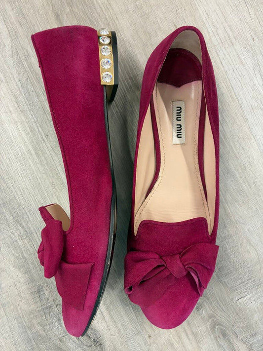 Miu Miu Suede Bow Toe Bling Heel Flats 38.5