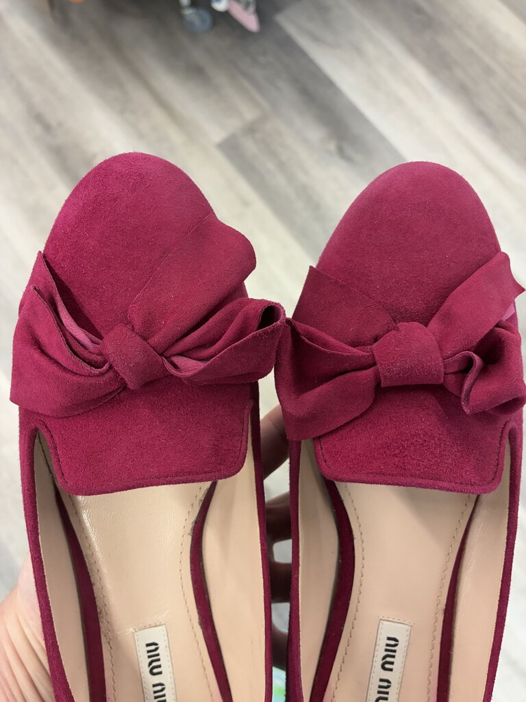 Miu Miu Suede Bow Toe Bling Heel Flats 38.5