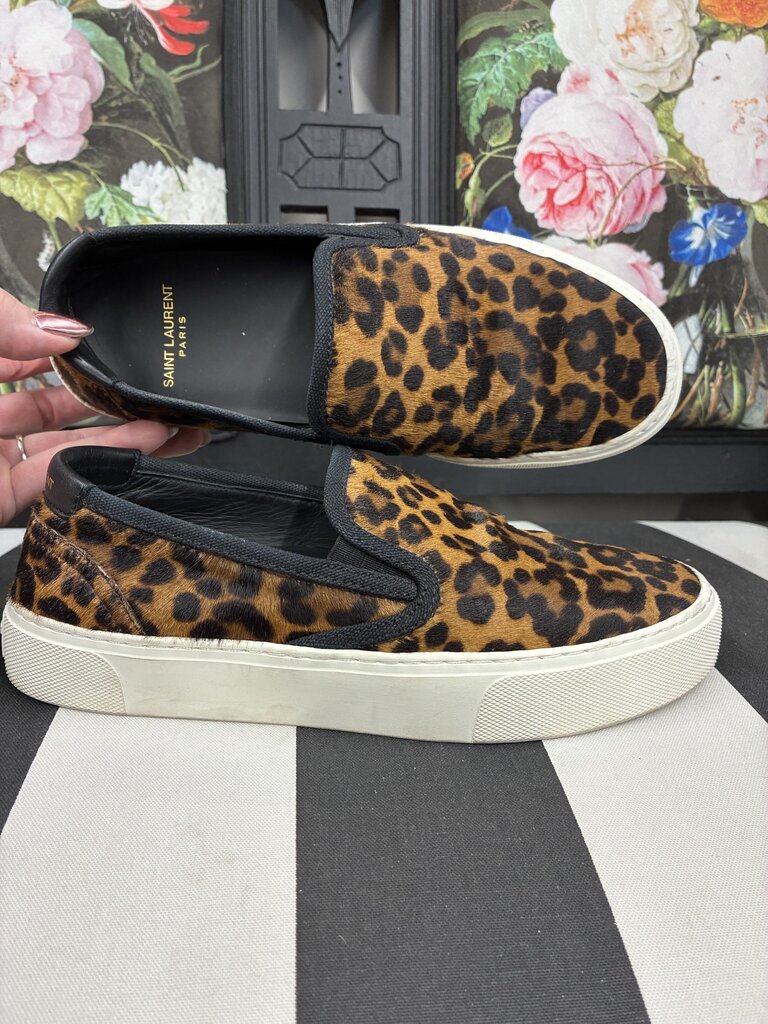 Saint Laurent Venice Leopard Print Slip On Sneakers 37.5
