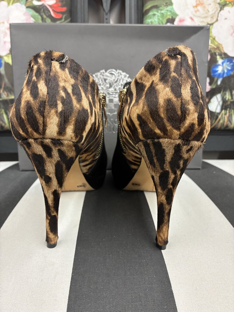 Vince Camuto Real Fur Leopord Heel Booties 38/7.5