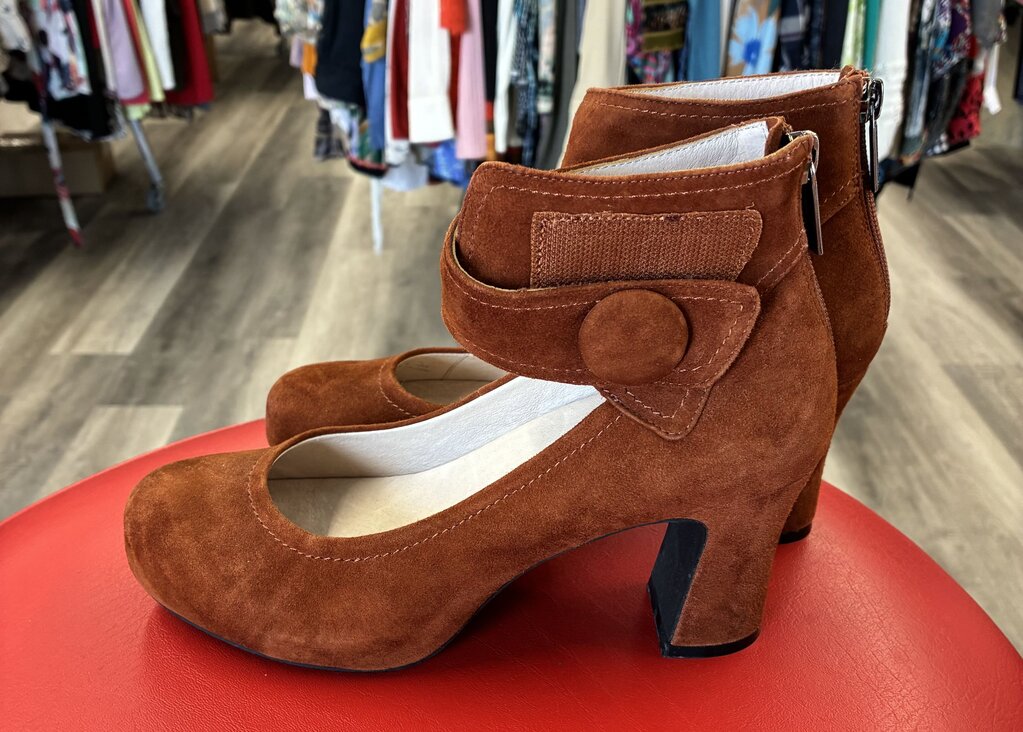 Sacha London Suede Velcro Ankle Strap Heels 7