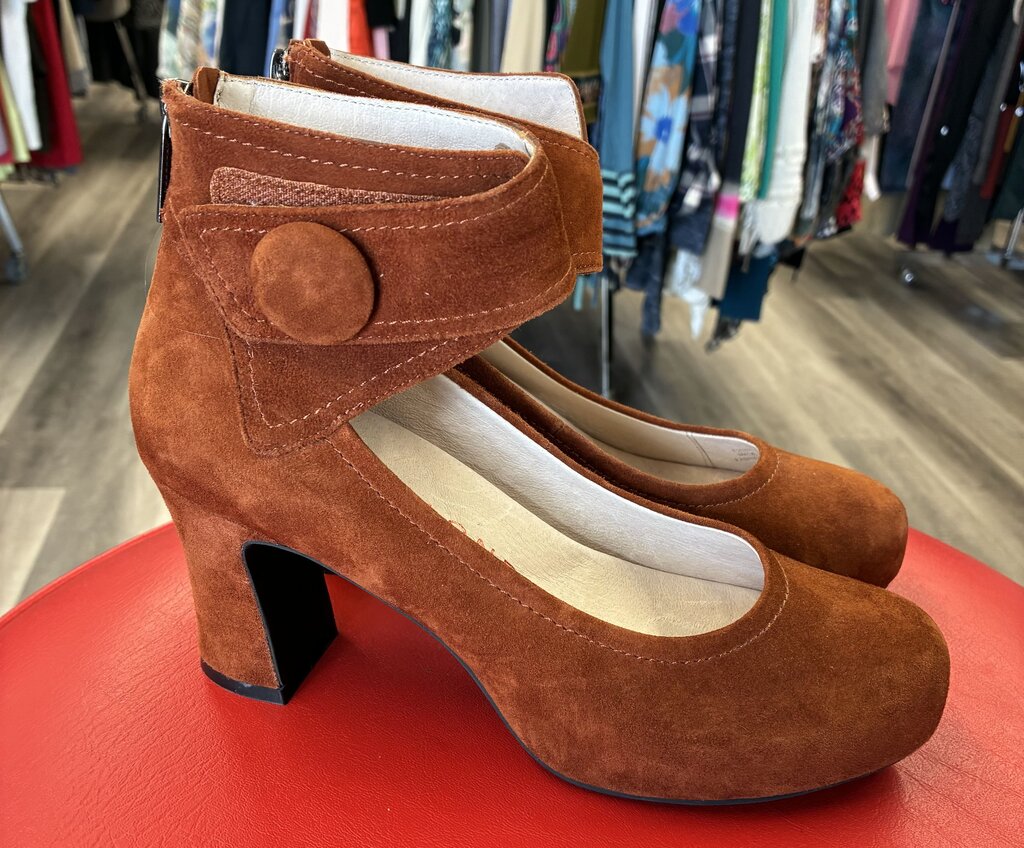 Sacha London Suede Velcro Ankle Strap Heels 7