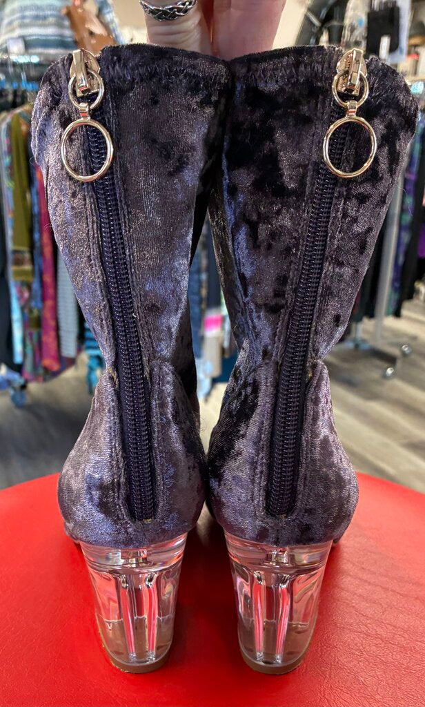 Design Lab Clear Heel Velvet Boots 6.5