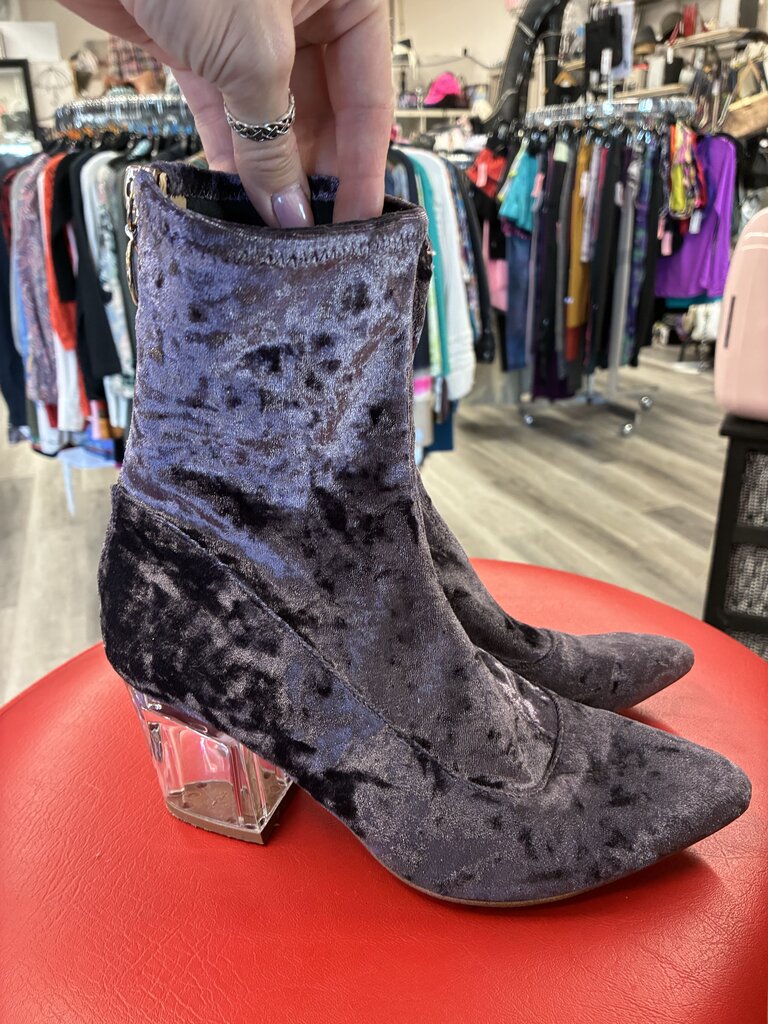 Design Lab Clear Heel Velvet Boots 6.5