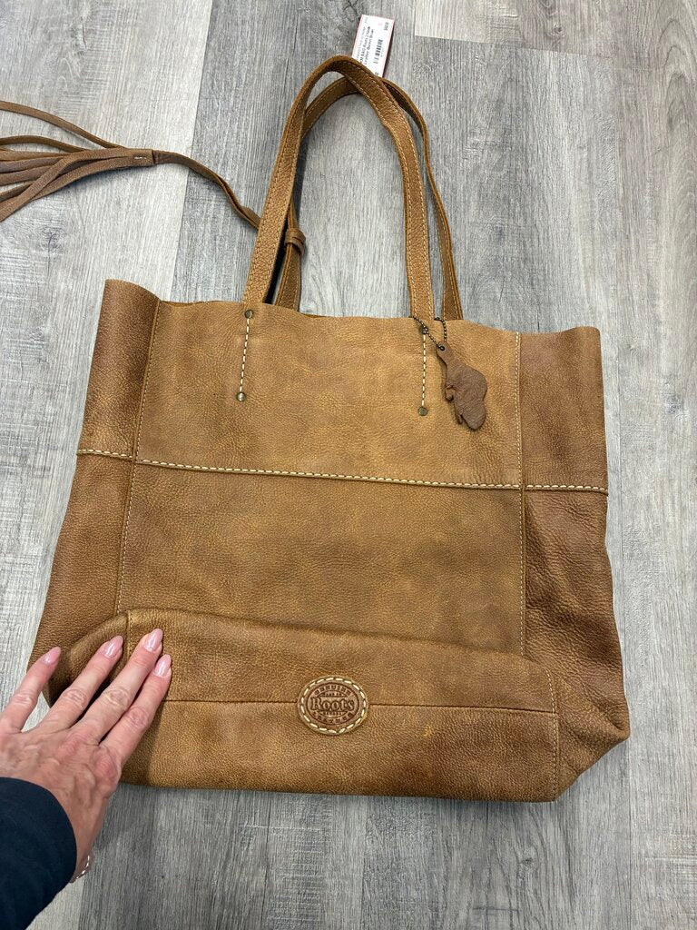Roots 2 Handle Leather Bucket Bag