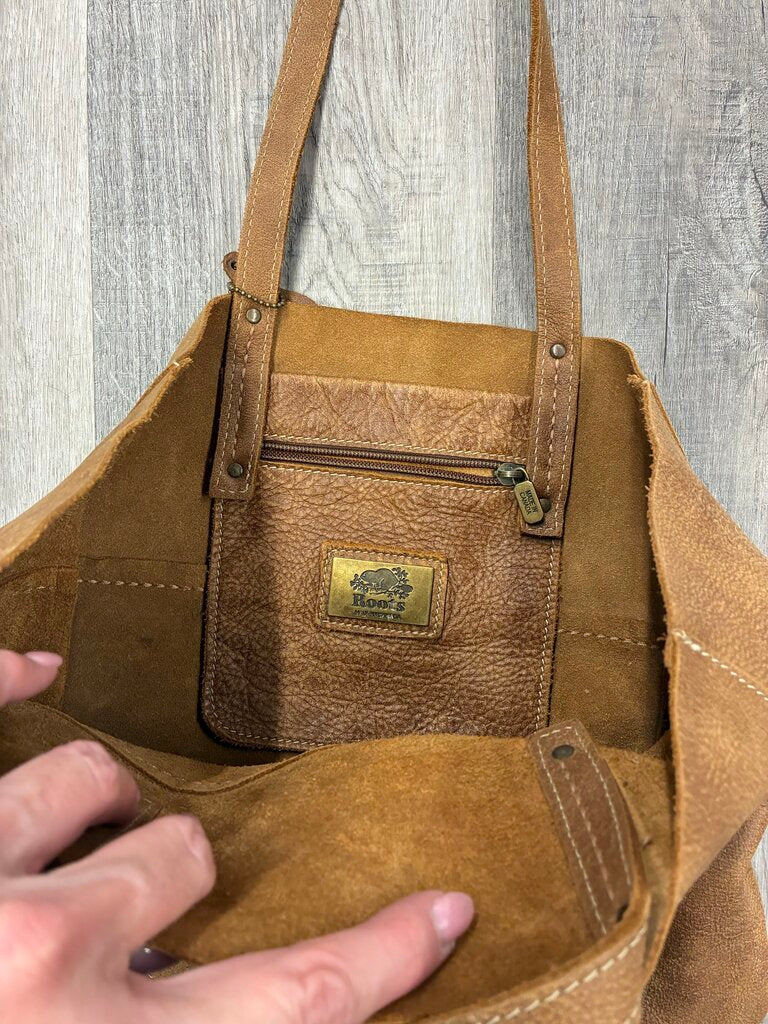Roots 2 Handle Leather Bucket Bag