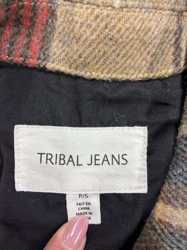 Tribal Jeans Plaid 3/4 Plaid Shacket Size s