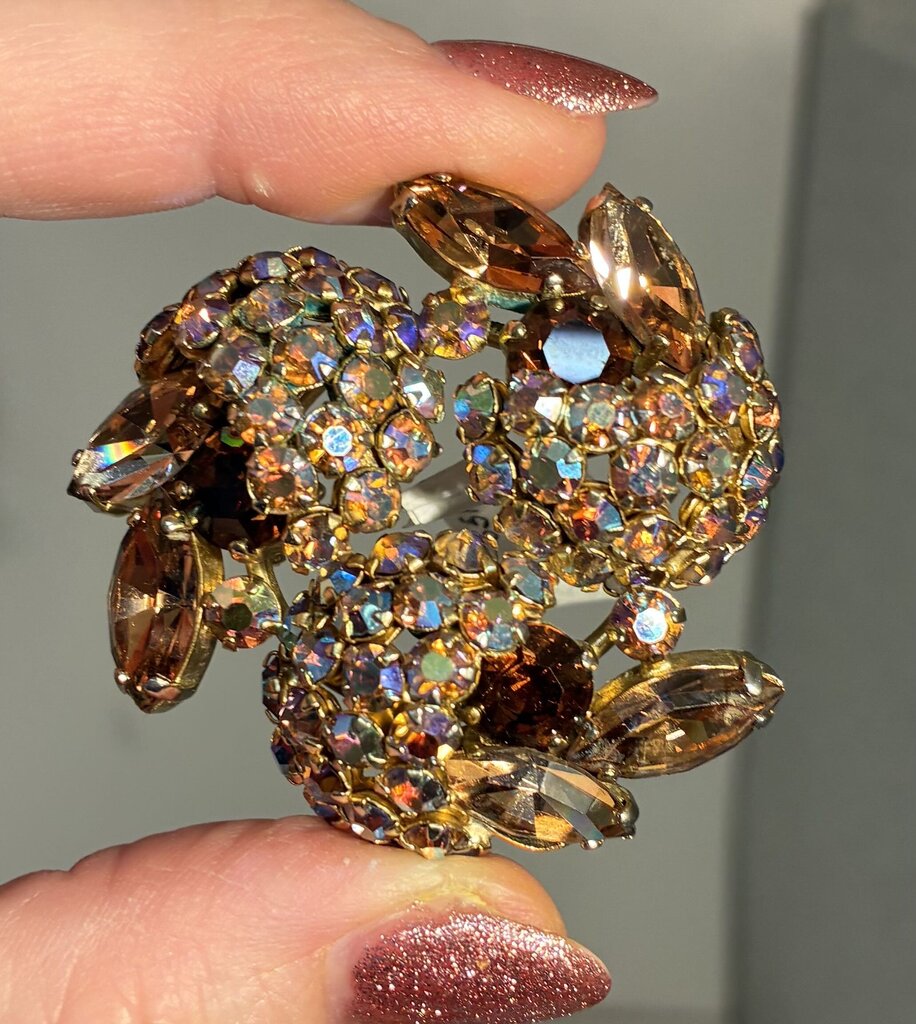 Signed Sherman Topaz/Amber Aurora Borelis Brooch