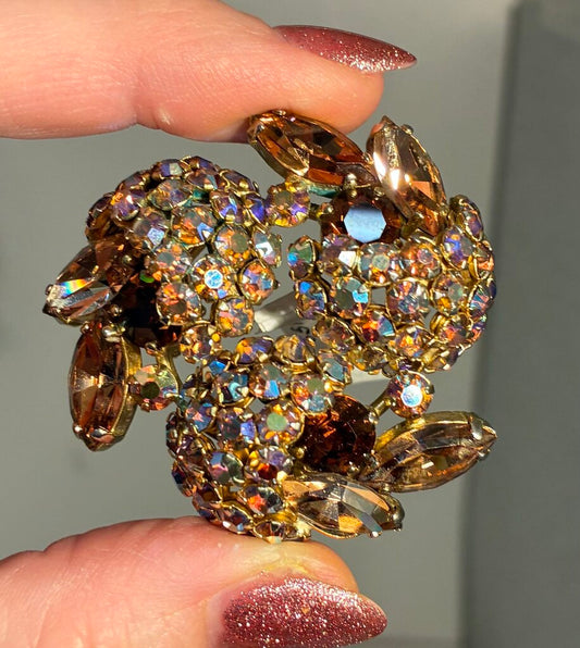 Signed Sherman Topaz/Amber Aurora Borelis Brooch