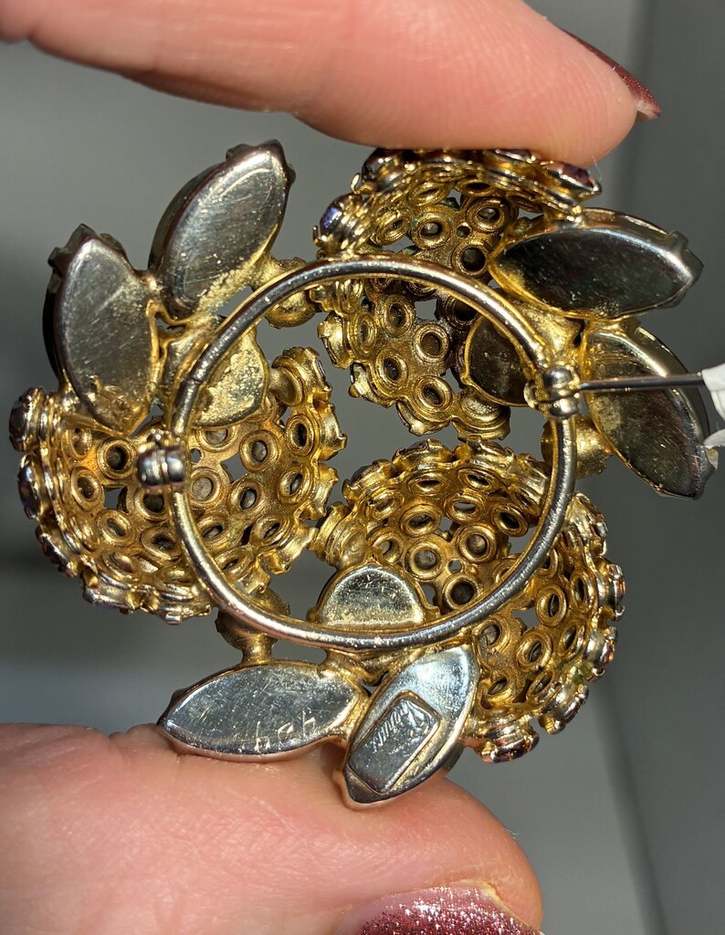 Signed Sherman Topaz/Amber Aurora Borelis Brooch